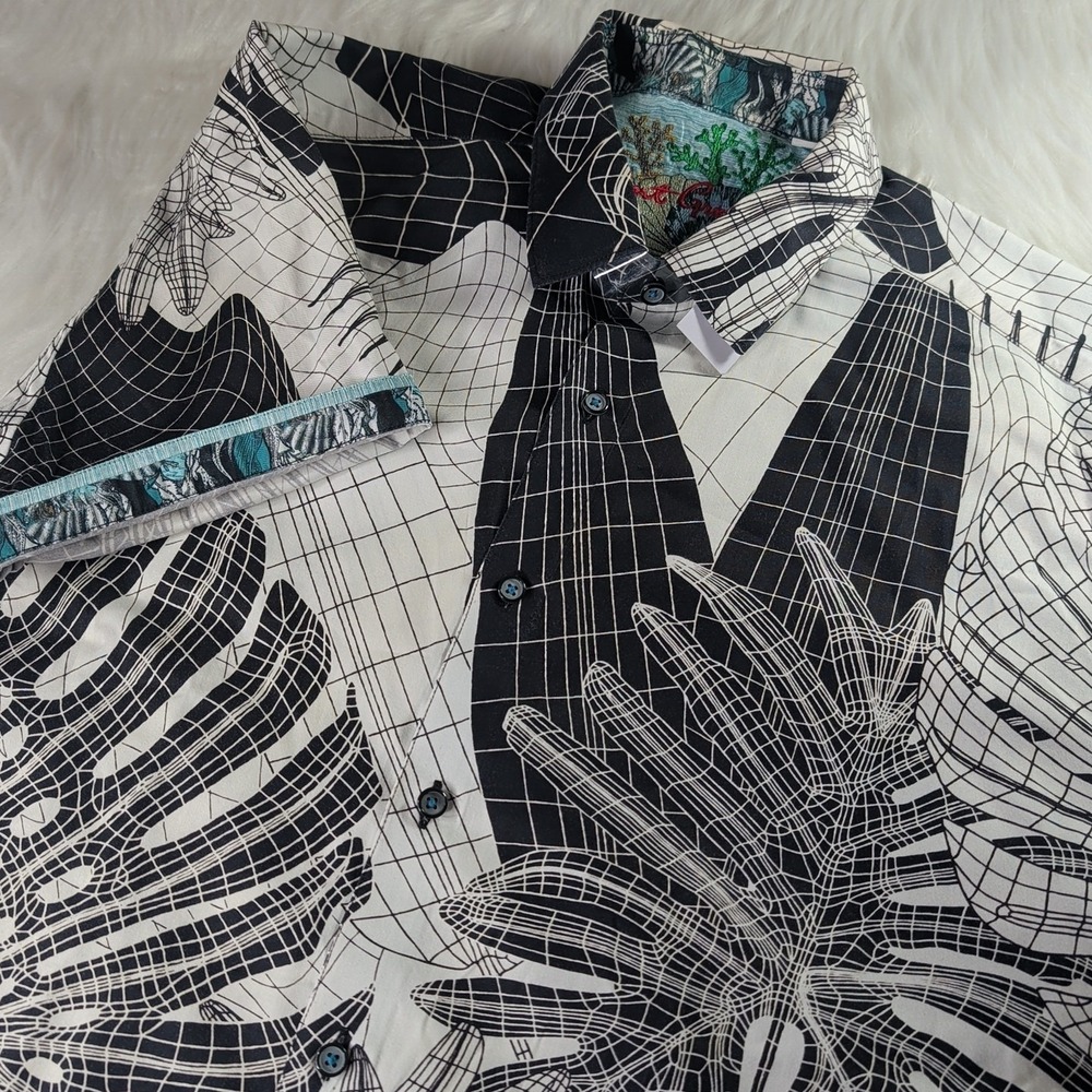Robert Graham Button-Up Shirt Men Large Tropical Vibrant Flip Cuff Cotton